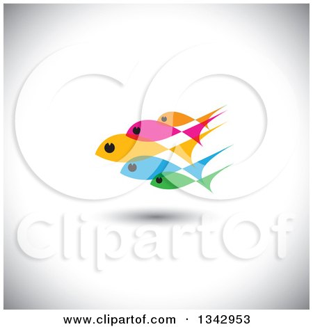Clipart of a Group of Colorful Schooling Fish over Shading 2 - Royalty Free Vector Illustration by ColorMagic
