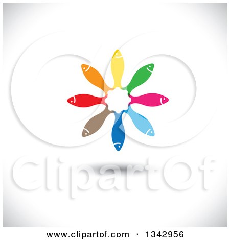 Clipart of a Circle of Colorful Fish with Their Tails in over Shading - Royalty Free Vector Illustration by ColorMagic