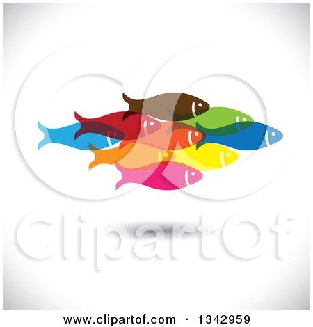 Clipart of a Group of Colorful Schooling Fish over Shading 3 - Royalty Free Vector Illustration by ColorMagic