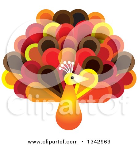 Clipart of a Peacock Bird with Autumnal Colored Feathers - Royalty Free Vector Illustration by ColorMagic