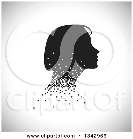 Clipart of a Profile Silhouette of a Woman's Face with Pixels over Shading - Royalty Free Vector Illustration by ColorMagic