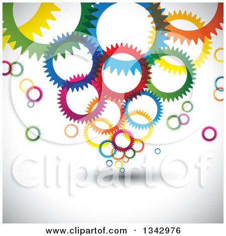 Clipart of a Background of Colorful Gear Cog Wheels over Shading - Royalty Free Vector Illustration by ColorMagic