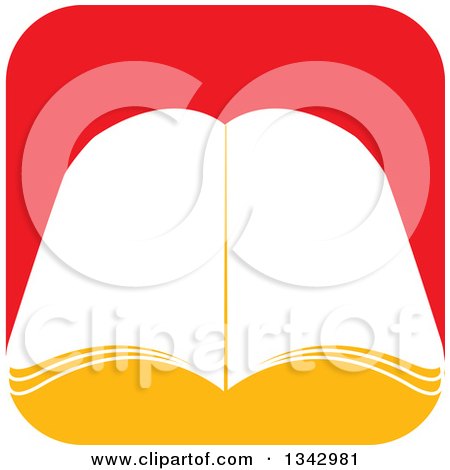 Clipart of a Book with Open Pages over a Red Rounded Corner Square - Royalty Free Vector Illustration by ColorMagic