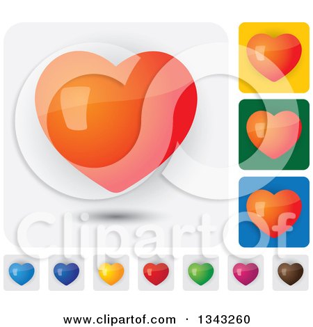Clipart of Colorful Heart App Icon Button Design Elements - Royalty Free Vector Illustration by ColorMagic