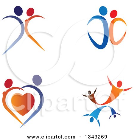 Clipart of Blue and Orange Couples Dancing - Royalty Free Vector Illustration by ColorMagic