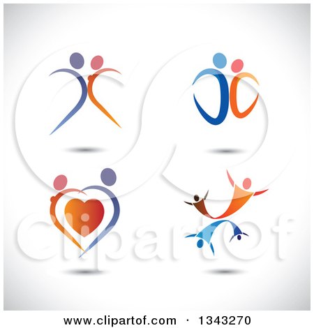 Clipart of Blue and Orange Couples Dancing over Shading - Royalty Free Vector Illustration by ColorMagic