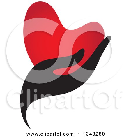 Clipart of a Black Feminine Hand Holding a Red Heart - Royalty Free Vector Illustration by ColorMagic