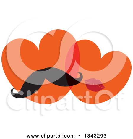 Clipart of a Heart Couple with a Mustache and Lips - Royalty Free Vector Illustration by ColorMagic
