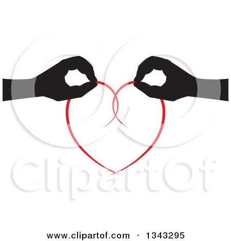 Clipart of Black Silhouetted Feminine Hands Holding Together a Red Heart - Royalty Free Vector Illustration by ColorMagic