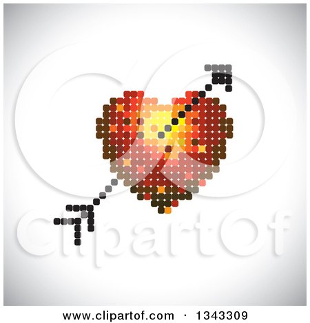 Clipart of a Heart and Cupids Arrow Made of Dots over Shading - Royalty Free Vector Illustration by ColorMagic