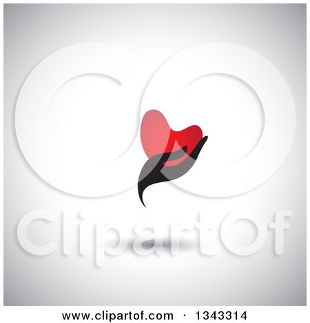 Clipart of a Black Feminine Hand Holding a Red Heart over Shading - Royalty Free Vector Illustration by ColorMagic