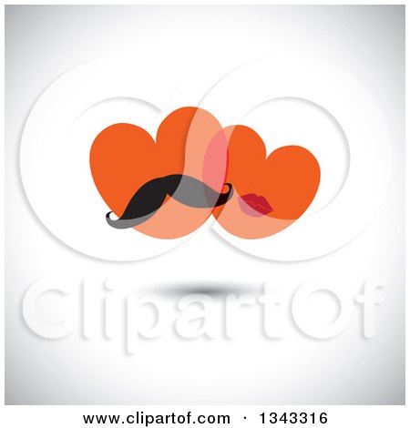 Clipart of a Heart Couple with a Mustache and Lips over Shading - Royalty Free Vector Illustration by ColorMagic