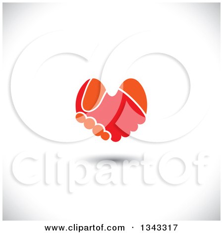 Clipart of Orange and Red Hands Shaking and Forming a Heart, over Shading - Royalty Free Vector Illustration by ColorMagic