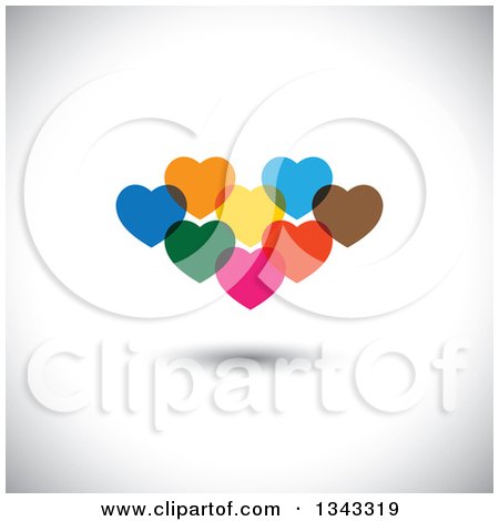 Clipart of Cluster of Colorful Overlapping Hearts over Shading - Royalty Free Vector Illustration by ColorMagic