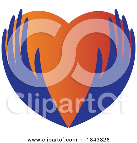 Clipart of Blue Feminine Hands Holding a Gradient Heart - Royalty Free Vector Illustration by ColorMagic
