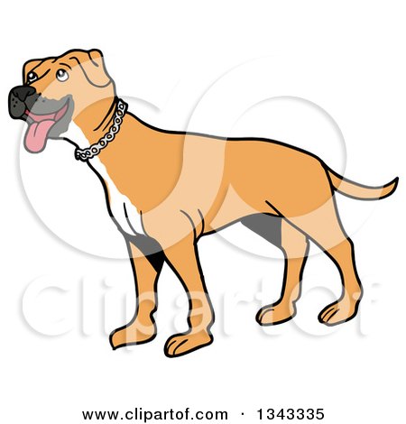 Clipart of a Cartoon Tan Pitbull Dog Standing and Panting, Facing Left - Royalty Free Vector Illustration by LaffToon