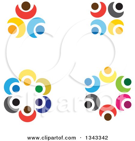 Clipart of Teamwork Unity Circles of Colorful People Cheering or Dancing 2 - Royalty Free Vector Illustration by ColorMagic