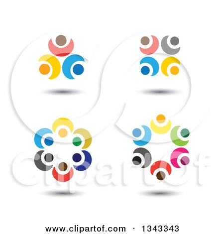 Clipart of Teamwork Unity Circles of Colorful People Cheering or Dancing 3 - Royalty Free Vector Illustration by ColorMagic
