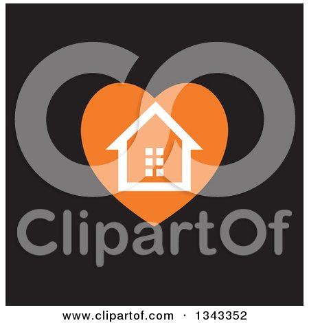 Clipart of a White House in an Orange Heart over Black - Royalty Free Vector Illustration by ColorMagic