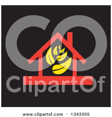 Clipart of a Red House with Yellow Leaves over Black - Royalty Free Vector Illustration by ColorMagic
