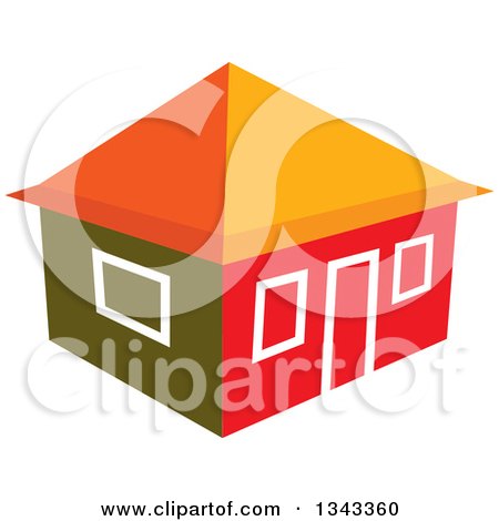 Clipart of a House in Red and Orange Tones - Royalty Free Vector Illustration by ColorMagic