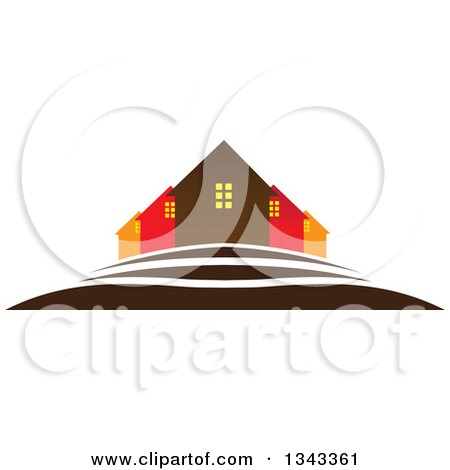 Clipart of a Neighborhood of Houses on a Hill - Royalty Free Vector Illustration by ColorMagic