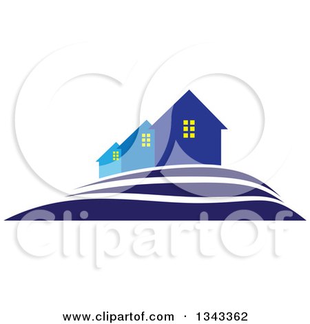 Clipart of a Neighborhood of Blue Houses - Royalty Free Vector Illustration by ColorMagic
