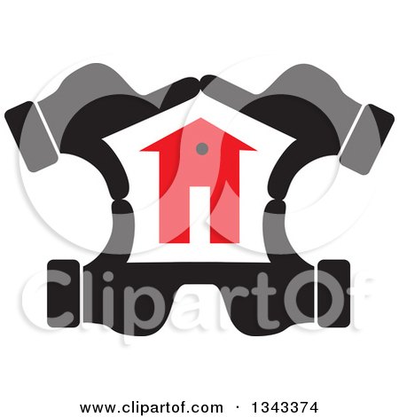 Clipart of Black Hands Framing a Red House - Royalty Free Vector Illustration by ColorMagic