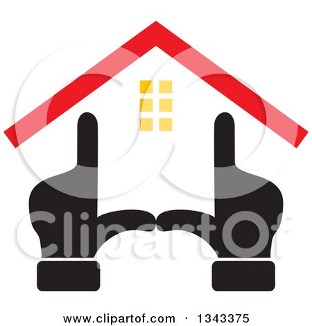 Clipart of Black Hands Forming the Frame of a House with a Red Roof - Royalty Free Vector Illustration by ColorMagic