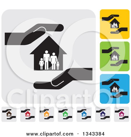 Clipart of Rounded Corner Square Protective Hand, Family and House App Icon Design Elements - Royalty Free Vector Illustration by ColorMagic