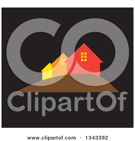 Clipart of a Neighborhood of Houses over Black - Royalty Free Vector Illustration by ColorMagic