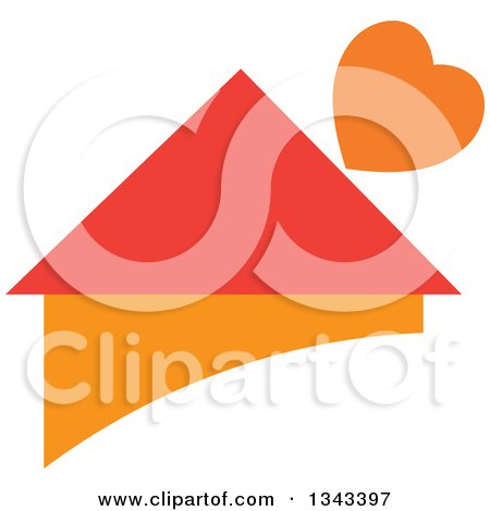 Clipart of a Red and Orange House with a Heart - Royalty Free Vector Illustration by ColorMagic
