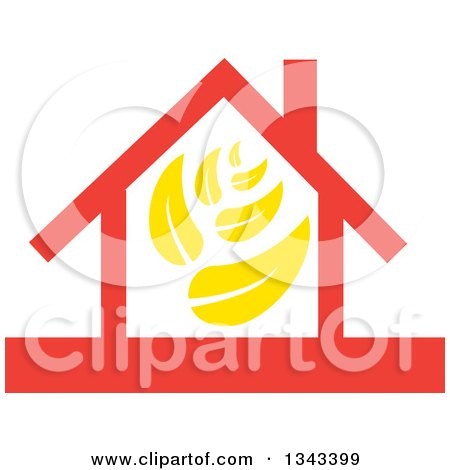 Clipart of a Red House with Yellow Leaves - Royalty Free Vector Illustration by ColorMagic