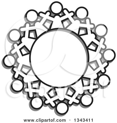 Clipart of a Teamwork Unity Circle of Black and White People Cheering, with Shadows - Royalty Free Vector Illustration by ColorMagic