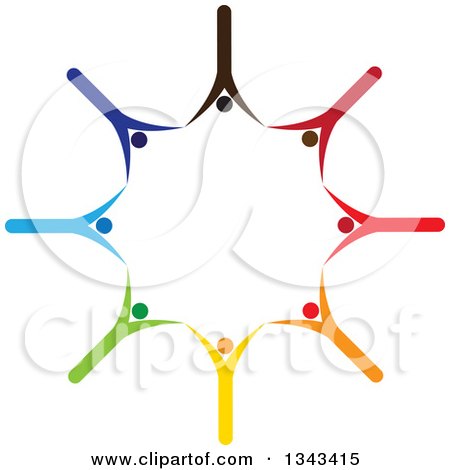 Clipart of a Teamwork Unity Circle of Colorful People Cheering or Dancing 25 - Royalty Free Vector Illustration by ColorMagic