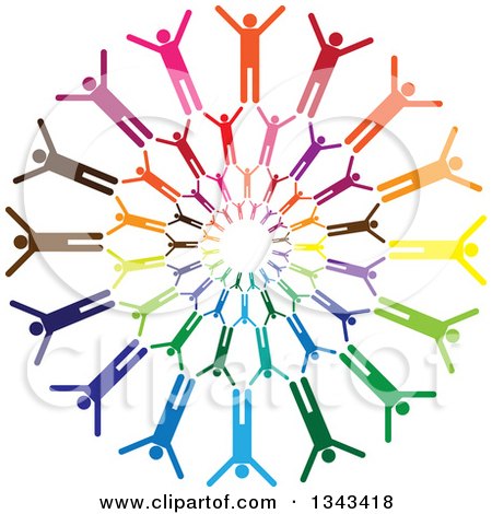 Clipart of a Teamwork Unity Circle of Colorful People Cheering or Dancing 31 - Royalty Free Vector Illustration by ColorMagic