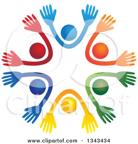 Clipart of a Teamwork Unity Circle of Colorful People Cheering or Dancing 17 - Royalty Free Vector Illustration by ColorMagic