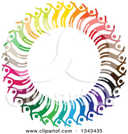 Clipart of a Teamwork Unity Circle of Colorful People Cheering or Dancing 74 - Royalty Free Vector Illustration by ColorMagic