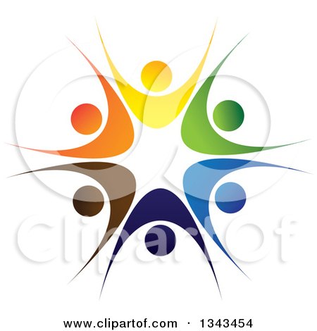 Clipart of a Teamwork Unity Circle of Colorful People Cheering or Dancing 23 - Royalty Free Vector Illustration by ColorMagic