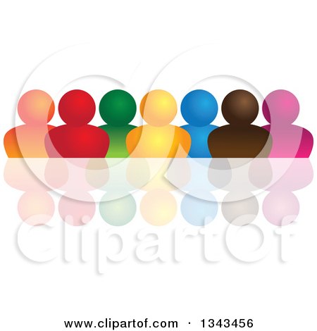 Clipart of a Teamwork Unity Group of Colorful People and a Reflection 2 - Royalty Free Vector Illustration by ColorMagic