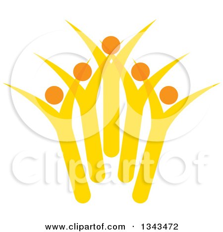 Clipart of a Teamwork Unity Group of Cheering Yellow People - Royalty Free Vector Illustration by ColorMagic