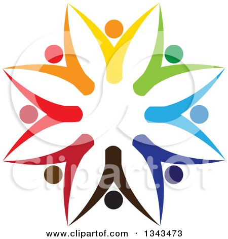 Clipart of a Teamwork Unity Circle of Colorful People Cheering or Dancing 26 - Royalty Free Vector Illustration by ColorMagic