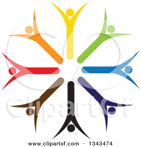 Clipart of a Teamwork Unity Circle of Colorful People Cheering or Dancing 27 - Royalty Free Vector Illustration by ColorMagic
