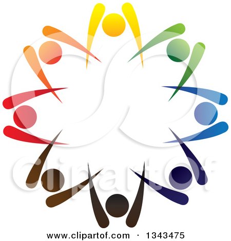 Clipart of a Teamwork Unity Circle of Colorful People Cheering or Dancing 28 - Royalty Free Vector Illustration by ColorMagic