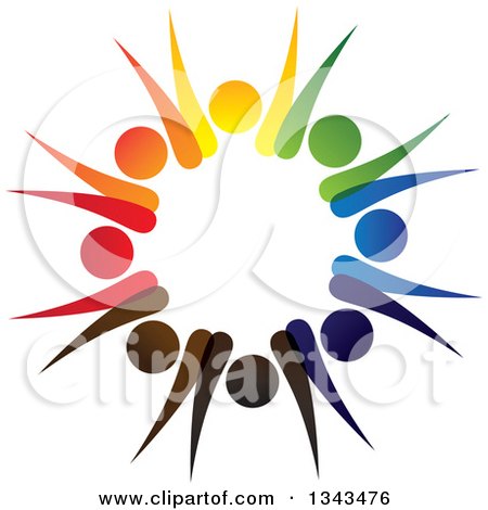 Clipart of a Teamwork Unity Circle of Colorful People Cheering or Dancing 29 - Royalty Free Vector Illustration by ColorMagic