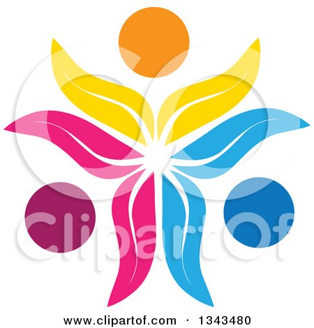 Clipart of a Teamwork Unity Circle of Colorful Petal People Cheering or Dancing - Royalty Free Vector Illustration by ColorMagic