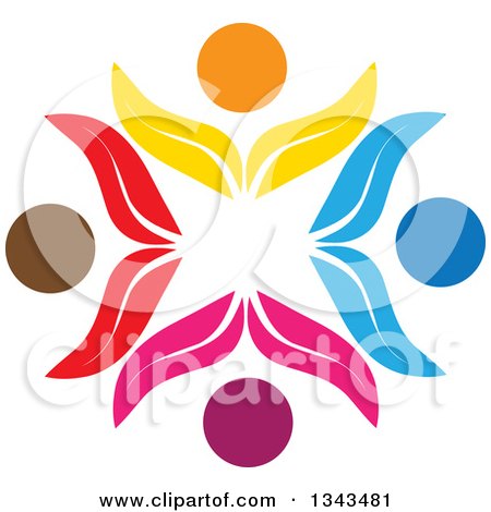 Clipart of a Teamwork Unity Circle of Colorful Petal People Cheering or Dancing 2 - Royalty Free Vector Illustration by ColorMagic