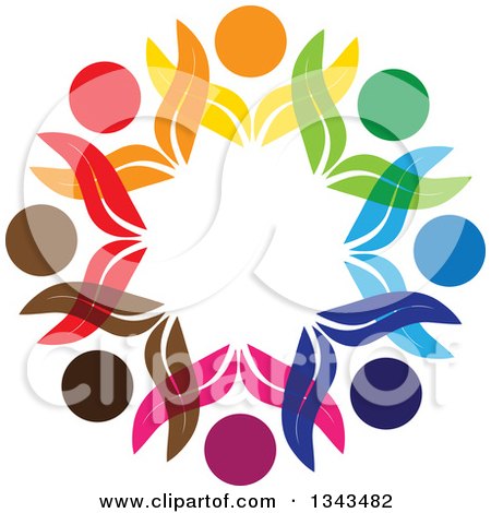 Clipart of a Teamwork Unity Circle of Colorful Petal People Cheering or Dancing 3 - Royalty Free Vector Illustration by ColorMagic