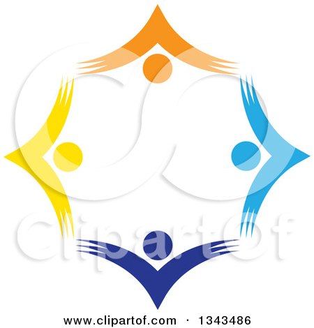 Clipart of a Teamwork Unity Circle of Colorful People Cheering or Dancing 53 - Royalty Free Vector Illustration by ColorMagic