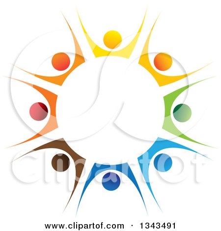 Clipart of a Teamwork Unity Circle of Colorful People Cheering or Dancing 40 - Royalty Free Vector Illustration by ColorMagic